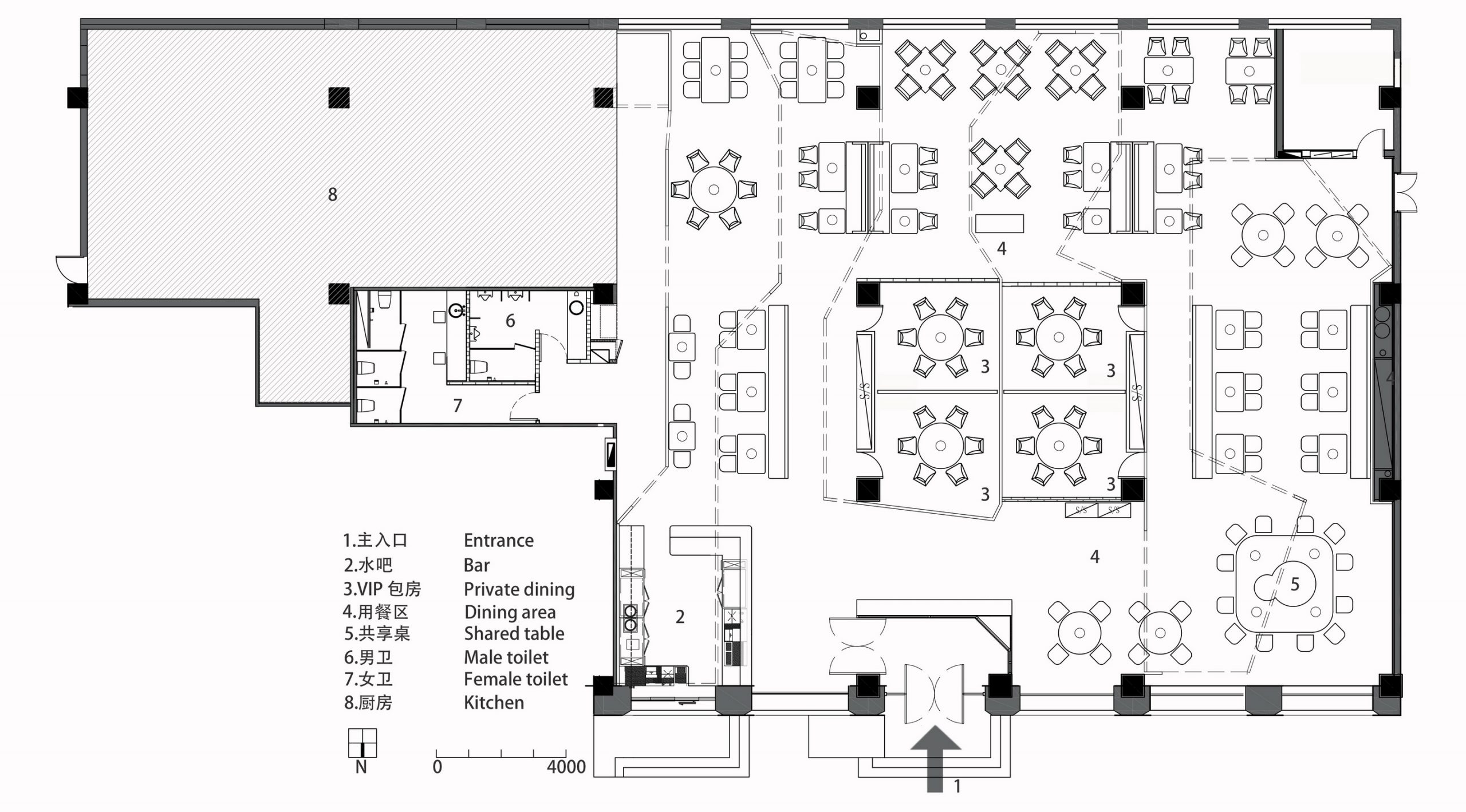 武汉·“萨丁伯格”意式餐厅设计 平面图2 | SOHO设计区